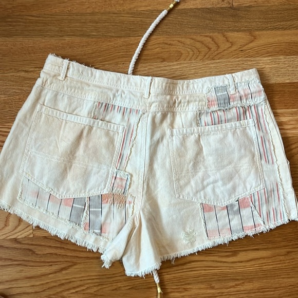 Free People Patchwork Distressed Cotton/Linen Drawstring Shorts Size 14 NWT - Picture 15 of 17